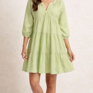 DKNY Jeans Light Green Tiered Babydoll Dress 3/4 Sleeve Pockets NWT XL